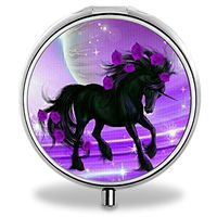 Unicorn Pill Case, Round Stainless Drug Organizer Container Medicine Cover for Pocket Daily&Weekly