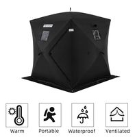 PEXMOR Ice Fishing Shelter, Pop-up Hub-Style for 2 Person, w/Portable Carrying Bag, Detachable Ventilated Windows, Zippered Door, Black Waterproof Oxford Fabric