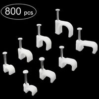 800 pcs of set Round and Square Cable Wire Clips 4mm 6mm 8mm 10mm Cable Management RG6 RG59 CAT5 CAT6 RJ45 Electrical Ethernet Dish TV Speaker Wire Cord Tie Holder Single Coaxial Nail Clamps