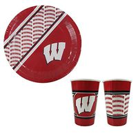 A 40 Piece NCAA Gift Set 20 Disposable Paper Plates and 20 Paper Cups - Wisconsin Badgers