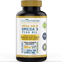 Omega 3 Fish Oil Advanced Brain Power Supplement, Skin, Hair & Heart Health Support, Vitamin E & High Potency EPA DHA, Non-GMO Burpless Small Liquid Softgels, 2000mg, 120 Count
