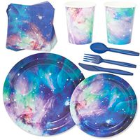 Cosmic Galaxy Birthday Party Supplies, Dinnerware Set (168 Pieces, Serves 24)