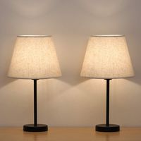 HAITRAL Bedside Table Lamps - Small Nightstand Lamps Set of 2 with Fabric Shade Bedside Desk Lamps for Bedroom, Living Room, Office, Kids Room, Girls Room, Dorm 15 Inches - Black