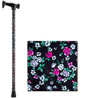NOVA Designer Walking Cane with T-Grip Molded Handle, Lightweight and Adjustable Walking Stick, Black with Pink/Blue Flowers Design