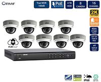 FLIR PoE Home Security Camera System with 16Ch 8 Port 4TB NVR and (8) 2K HD Outdoor IP Dome Camera, 4X Motorized Optical Zoom, Night Vision, Motion Detection (Includes 100ft Cat5e Cable)