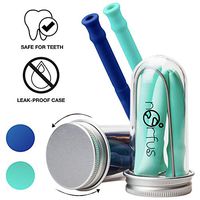 Norfus 10 Inch Reusable Collapsible Silicone Straws with Case and Foldable Cleaning Brush (2 Pack - Blue and Cyan)