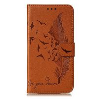 Samsung Galaxy Note 10 Case, Shockproof Premium Soft PU Leather Flip Notebook Wallet Case Embossed Feather Birds with Magnetic Stand Card Holder Slot Folio TPU Bumper Protective Skin Cover brown