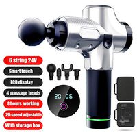 Massage Gun for Deep Tissue Muscle Handheld Percussion Muscle Gun with LCD Screen 4 Replaceable Heads 6 Speed Levels Non-Slip Handle Design (Silver)