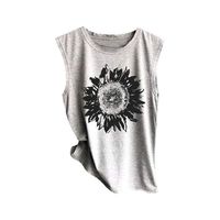 Xinantime Womens Sleeveless Sunflower Print Shirt Casual Loose Tank Top Soft Comfortable Top(a-Gray,S)