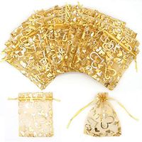 100Pcs Organza Bags 3.5x4.7 Inch Organza Drawstring Bags Gold Heart Print Mesh Gift Bags Jewelry Favor Bags Samples Display Drawstring Pouches for Baby Shower Christmas Gifts Wedding Party Favor, Gold