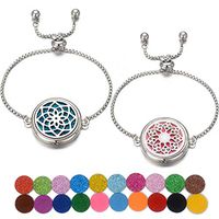 Nadiho 2 Packs Essential Oil Diffuser Bracelet, Adjustable Aromatherapy Bracelet Flower Locket with 10 Shiny Pads and 10 Washable Pads, Gift Set for Women Girl