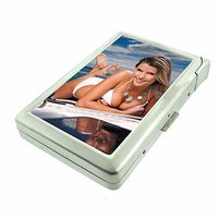 Beach Babes Pin Up Girls D2 Cigarette Case Lighter Smoking King Size Cigarettes Silver Metal Wallet 4" X 2.75" RFID Protection