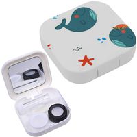 Portable Contact Lens Case Box Travel Kit Mirror + Bottle + Tweezers Container Holder [ Cute Cartoon Whales ]
