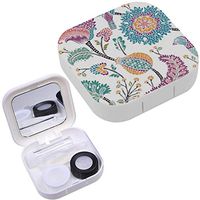 Portable Contact Lens Case Box Travel Kit Mirror + Bottle + Tweezers Container Holder [ Fantasy Flowers Natural ]