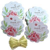 100Pcs Floral Thank You Gift Tags with 100 Feet Gold String White Paper Gift Tags for Wedding Favors, Baby Shower, Bridal Shower, Birthday Party, DIY Projects (Flower-B)