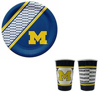 A 40 Piece NCAA Gift Set 20 Disposable Paper Plates and 20 Paper Cups - Michigan Wolverines