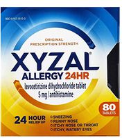 Xyzal Allergy 24 Hour, Allergy Tablet, 80 Count, All Day and Night Relief from Allergy Symptoms Including Sneezing, Runny Nose, Itchy Nose or Throat, Itchy, Watery Eyes 2-Pack