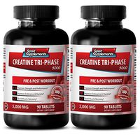 Enhancement Pills All Natural - CREATINE TRI-Phase 5000 - PRE & Post Workout - creatine hcl Pills - 2 Bottles (180 Tablets)