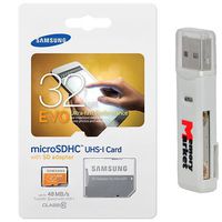 Samsung Evo 32GB MicroSD HC Class 10 UHS-1 Mobile Memory Card for Galaxy A8 A7 Tab A E 3V 9.7 8.0 inch V Plus J5 Grand Neo Plus Max Xcover 3 J1 Z1 with MemoryMarket MicroSD & SD Memory Card Reader