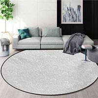 RUGSMAT Grey Modern Machine Washable Round Bath Mat,Classic Floral Swirling and Curving Victorian Pattern Embossing Effect Branches Art Graphic Non-Slip Soft Floor Mat Home Decor,Diameter-39 Inch