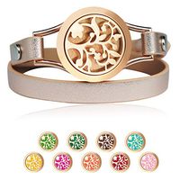 JANE STONE Essential Oil Diffuser Bracelets Aromatherapy Bracelet Rose Gold Genuine Leather Jewelry for Women with 9 Color Washable Pads