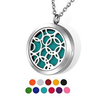 HOUSWEETY Aromatherapy Essential Oil Diffuser Necklace-Stainless Steel Locket Pendant,11 Refill Pads(Non-engraving)