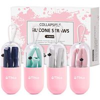 Reusable Silicone Collapsible Straws - Extra Long 10" Portable Straws - 4 Pack Reusable Drinking Straws for 30 & 20 oz Tumbler, with 4 Cleaning Brush and 4 Pink Carrying Case, Christmas Gift for Lover