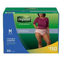 Depend FIT-Flex Max Absorbency Underwear for Women, M, Tan, 88 ct Package may vary
