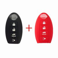 MJKEY Black Red Silicone Rubber 4 Buttons Smart Key Fob Cover Case Jacket Skin Chains Bag Holder Protect for Nissan Maxima Altima Armada 350Z 370Z GT-R Sentra Murano Rogue Versa Pathfinder