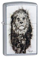 Zippo Spazuk Lion with Bird Perched on Rose Street Chrome Pocket Lighter, One Size