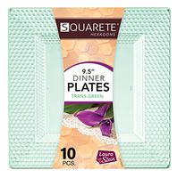 Squarete Hexagons Translucent Green Hard Plastic Elegant Disposable 9.5'' inch Square Dinner Party Plates 10 Plates Per Package