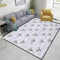 YucouHome Winter Chevron Area Rug for Nursery, Horizontal Wavy Lines Snow Covered Garden Trees Rural Scenic Country, Fashionable High Class Living Bedroom Rugs(8'x 10') Lilac Sage Green Black