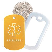 Seizures Medical Alert ID Necklace with Gold Tag, White Silencer, and 30'' USA Chain - 154 Color Choices