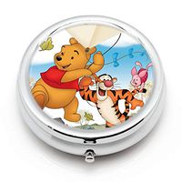 DISNEY COLLECTION Pill Box 3 Compartment Winnie The Pooh Adventures Naughty Bear Adventures Round Metal Silver Button Medicine Organizer Box Convenient Jewelry Box Vitamin Fish Oil Supplement Gift