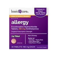Basic Care Aller-Ease, Fexofenadine Hydrochloride Tablets, 180 mg, Antihistamine for Allergy Relief, Non-Drowsy, 30 Count