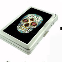 Metal Cigarette Case with Built In Lighter Skull Design-016
