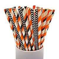 CTIGERS Halloween Party Paper Straws Black and Orange Box of 100