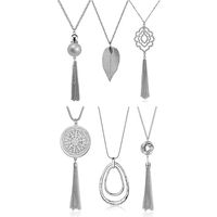 SEVENSTONE 6PCS Long Pendant Necklaces for Women Knot Disk Circle Tassel Statement Sweater Gold Necklace Set