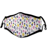 Nature Cute Pattern Hibiscus Pineapple Exotic Leaves Mouth-MuffleComfortable Health for Fluids with Adjustable Earloop Black