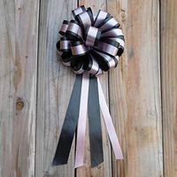 Black & Rose Petal Pink Striped Wedding Pull Bows with Tails - 8" Wide, Set of 6, Valentine's Day, Easter, Birthday, Fundraiser, Mourning, Funeral