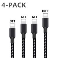 Kesown Phone Charger Cable 4Pack Nylon Braided Cord Compatible Phone XS X 8 8Plus 7Plus 7 6Plus 6s -Black White(3/6/6/10ft)