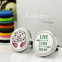 2 Styles Car Diffuser Essential Oils Vent Clip, Tree of Life & Live Love Dream Stainless Steel Diffuser Locket (30mm, 12 Felt Pads) by Lademayh