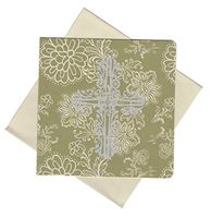 Faith Inspired Set of 6 Blank Notecards ~ Silver Foil Cross on Green (5" x 5"; Silver Envelopes)