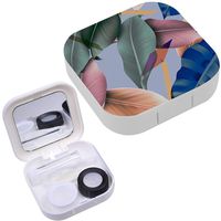 Portable Contact Lens Case Box Travel Kit Mirror + Bottle + Tweezers Container Holder [ Tropical Leaves Flowers ]