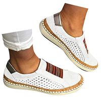 Veodhekai Womens Shoes Hollow-Out Round Toe Slip On Shoes Flat with Sneakers Breathable White