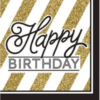 Black and Gold Happy Birthday Napkins (Set of 16) [Set of 16]