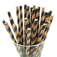 Homeford Firefly Imports Candy Striped Paper Straws, 7-3/4-Inch, 25-Pack, Black/Natural, 7-3/4"