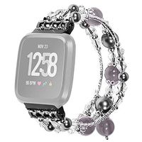 Lyperkin Compatible with Fitbit Versa/Versa Lite Bands, Luxury Crystal Three Beads Round Beads Strap Bracelet Replacement Wristband Accessories Compatible with Fitbit Versa/Versa Lite Smart Watch S-35