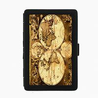 Perfection In Style Black Color Metal Cigarette Case Vintage World Maps Design 003
