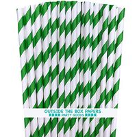 St Patrick's Day Striped Paper Straws - Green White - 7.75 Inches - Pack of 100 - Outside the Box Papers Brand